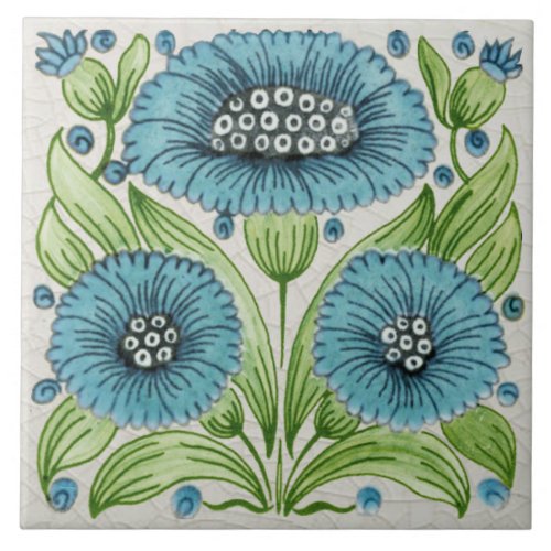 Repro Antique Arts  Crafts c1900 De Morgan Floral Ceramic Tile