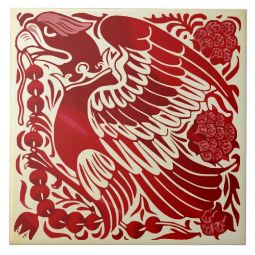 Repro Antique Bold Ruby Luster De Morgan Eagle Ceramic Tile