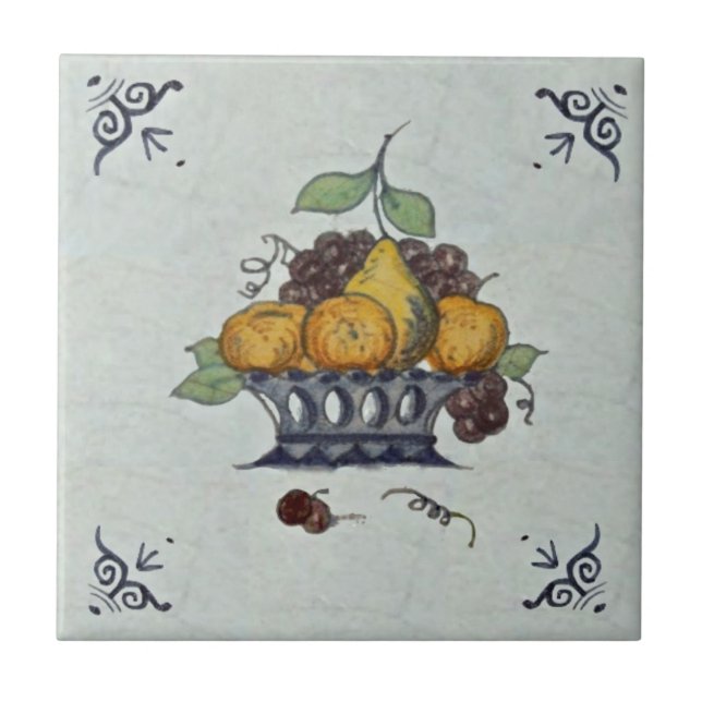 Repro Antique Delft Fruit Basket Ceramic Tile (Front)