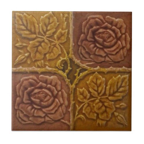 Repro Antique Espaliered Roses Faux Relief Ceramic Tile