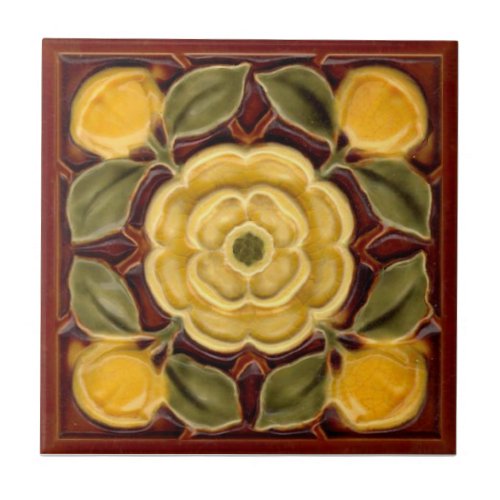 Repro Antique Faux Relief Tudor Rose Majolica Ceramic Tile