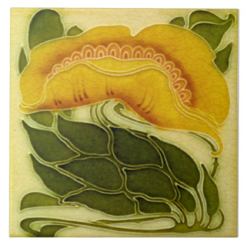 Repro Antique Marsden Peach Floral Art Nouveau Ceramic Tile