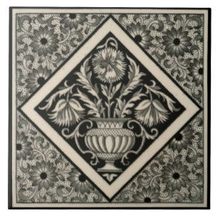 Repro Antique Minton Aesthetic Black Transferware Ceramic Tile