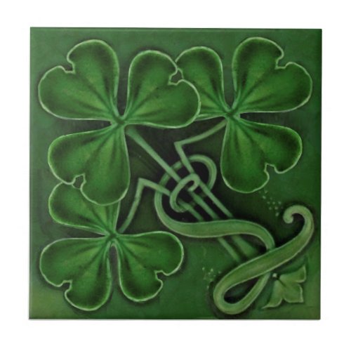 Repro Antique Minton Lucky Green Shamrocks Ceramic Tile