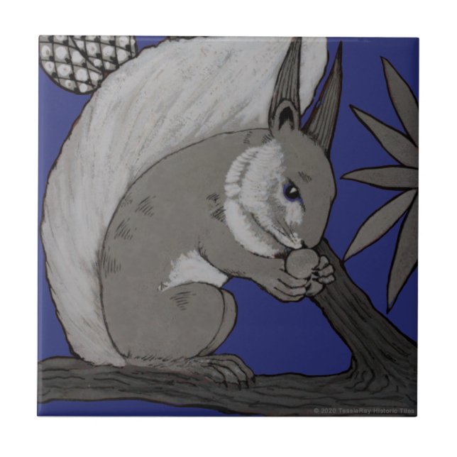 Repro Antique Minton Staffordshire Blue Squirrel Ceramic Tile (Front)