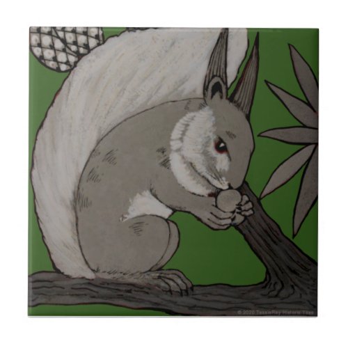 Repro Antique Minton Staffordshire Green Squirrel Ceramic Tile