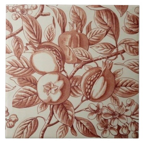 Repro Antique Pomegranate Botanical Art Kitchen Ceramic Tile