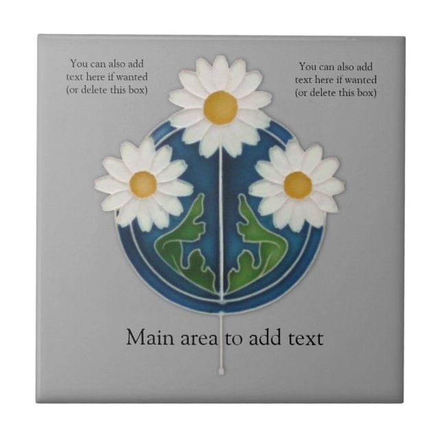 Repro Antique Stylized Art Nouveau Daisies Ceramic Tile (Front)