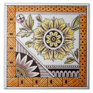 Repro Antique Victorian Eastlake Aesthetic Floral Ceramic Tile