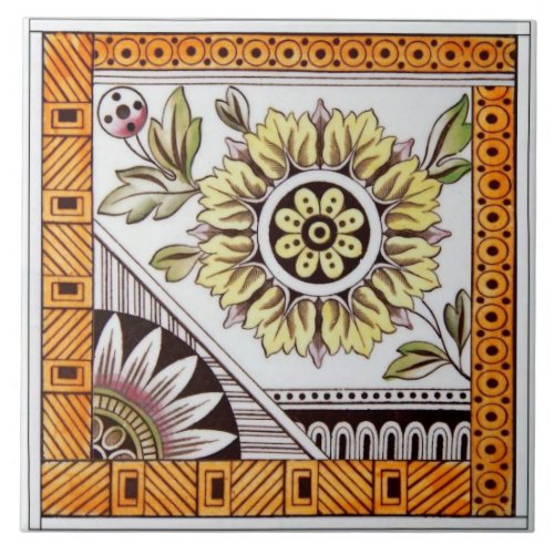 Repro Antique Victorian Eastlake Aesthetic Floral Ceramic Tile