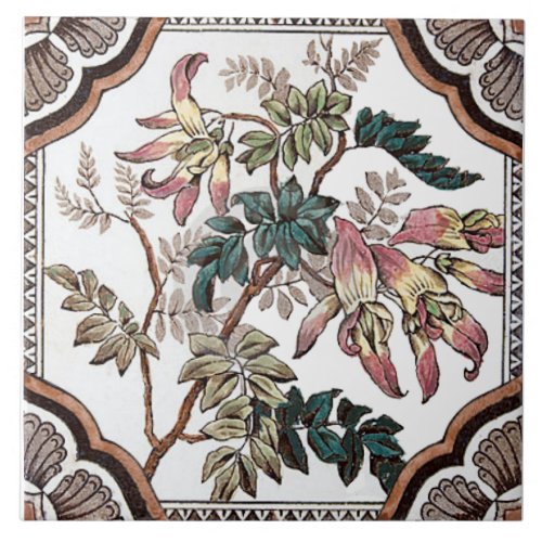 Repro antique Victorian floral transferware Ceramic Tile