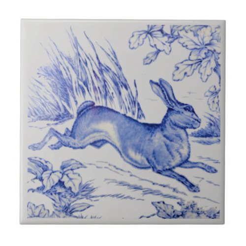 Repro Antique Wedgwood 1876 Blue Hare Rabbit Tile