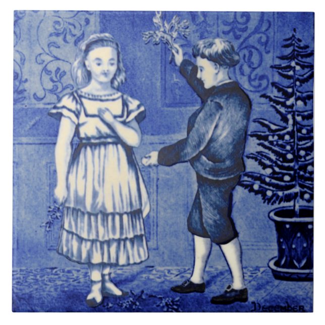 Repro Antique Wedgwood Blue December Calendar Ceramic Tile (Front)