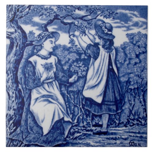 Repro Antique Wedgwood Blue Month of May Calendar Ceramic Tile