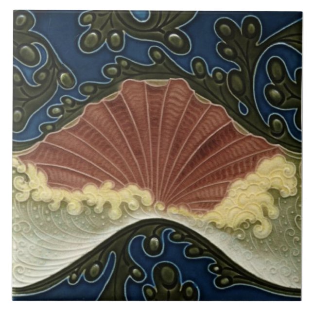 Repro Antique Wedgwood Tubelined  Ocean Waves Ceramic Tile (Front)