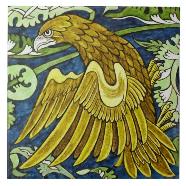 Repro Antique Wm De Morgan Golden Eagle Ceramic Tile (Front)