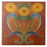 Repro Art Nouveau Autumn Colors Floral Ceramic Tile<br><div class="desc">A lovely art nouveau tile copied from a tube-lined original. (Although this one preserves the dimensional look of a tube lined style tile,  it is flat.) Gorgeous fall colors!</div>