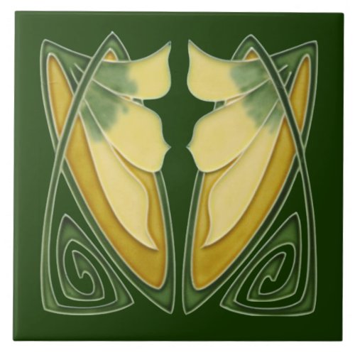 Repro Art Nouveau Dk Green c1900 Floral Ceramic Tile