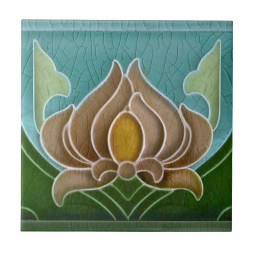 Repro Art Nouveau Faux Relief Stylized Floral Ceramic Tile