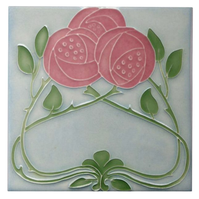 Repro Art Nouveau Floral Ceramic Tile (Front)