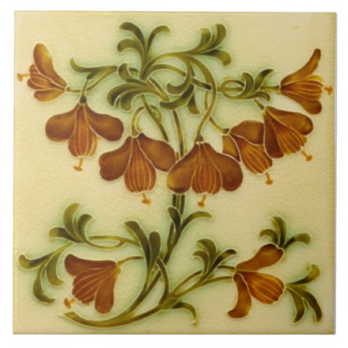 Repro Art Nouveau Floral Faux Embossed Ceramic Tile