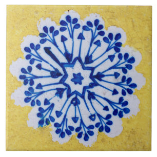 Repro Azulejos Portuguese Floral Yellow Blue White Ceramic Tile