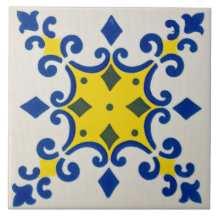 Repro Azulejos Portuguese Geometric Yellow Blue Ceramic Tile