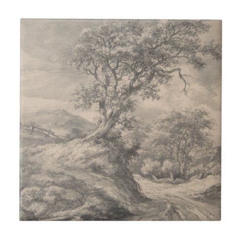 Repro Black and White Tile River Scene