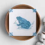 Repro Blue and White Frog Delft Ceramic Tile<br><div class="desc">Reproduction: Delftware tile illustrating a cute frog Date: 1680s to 1700 Not intended for outdoor use. Our tiles are reproductions of costly authentic original antique tiles. We suggest that you order one tile to review before placing a large order. This is a pretty design tile go with every color scheme....</div>