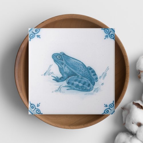 Repro Blue and White Frog Delft Ceramic Tile