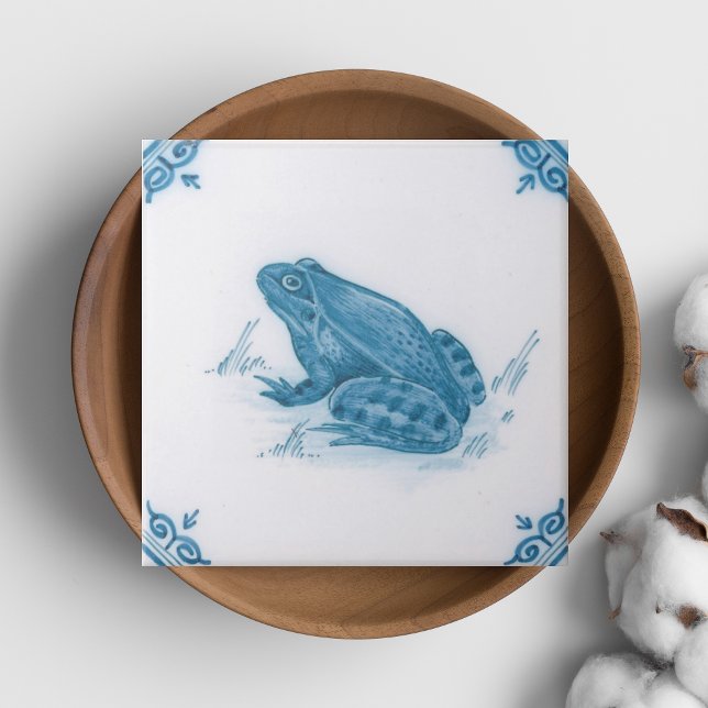 Repro Blue and White Frog Delft Ceramic Tile (Repro Blue and White Frog Delft Tile)