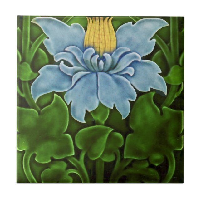 Repro c1900 Faux Relief Art Noveau Majolica Floral Ceramic Tile (Front)