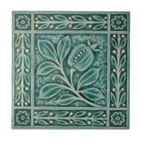 Repro c1900 Teal Majolica Faux Relief Pomegranate
