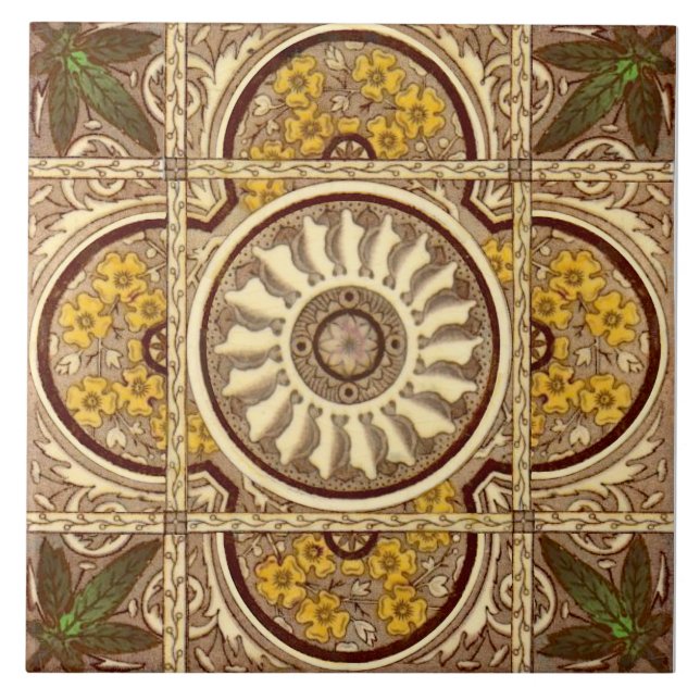 Repro c.1885 Malkin Sunflower Eastlake Aesthetic Ceramic Tile (Front)