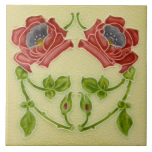 Repro c1900 Colorful Majolica Art Nouveau Floral Ceramic Tile