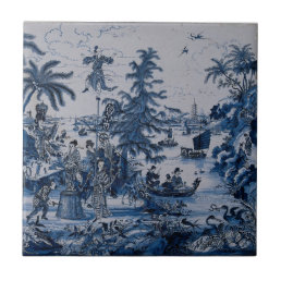 Repro Chinoiserie  Delft Blue and White Tile 