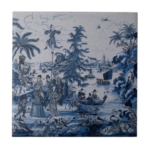 Repro Chinoiserie  Delft Blue and White Tile 