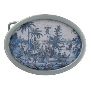 Repro Chinoiserie  Delft Blue and White Tile  Belt Buckle