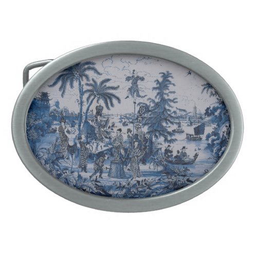 Repro Chinoiserie  Delft Blue and White Tile  Belt Buckle