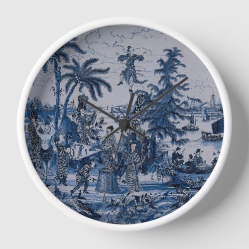 Repro Chinoiserie  Delft Blue and White Tile  Clock