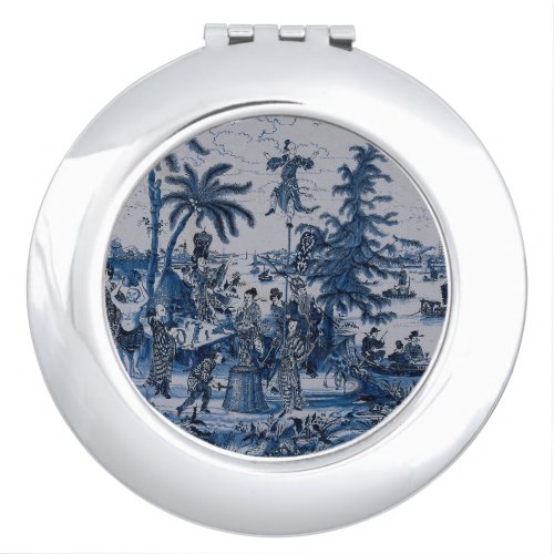 Repro Chinoiserie  Delft Blue and White Tile  Compact Mirror