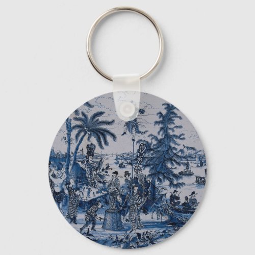 Repro Chinoiserie  Delft Blue and White Tile  Keychain