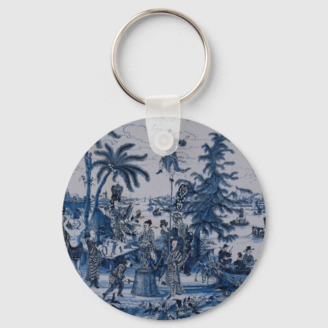 Repro Chinoiserie  Delft Blue and White Tile  Keychain (Front)