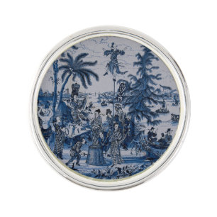Repro Chinoiserie Delft Blue and White Tile Lapel Pin