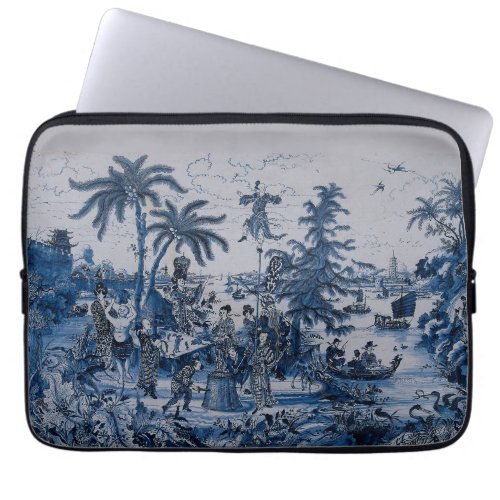 Repro Chinoiserie  Delft Blue and White Tile  Laptop Sleeve