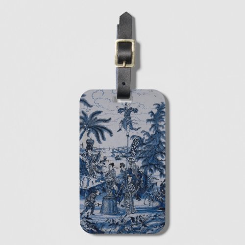 Repro Chinoiserie  Delft Blue and White Tile  Luggage Tag
