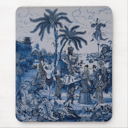 Repro Chinoiserie  Delft Blue and White Tile  Mouse Pad