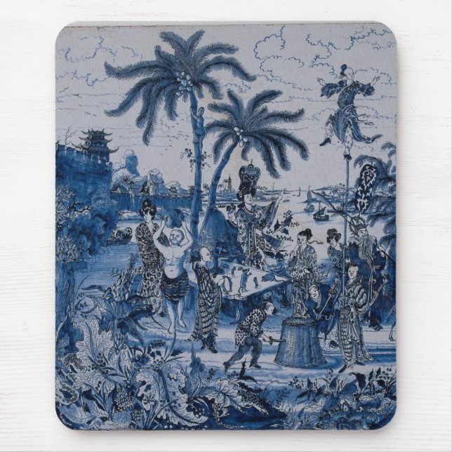 Repro Chinoiserie  Delft Blue and White Tile  Mouse Pad (Front)