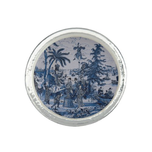 Repro Chinoiserie  Delft Blue and White Tile  Ring