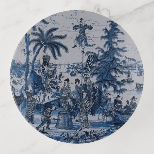 Repro Chinoiserie  Delft Blue and White Tile  Trinket Tray